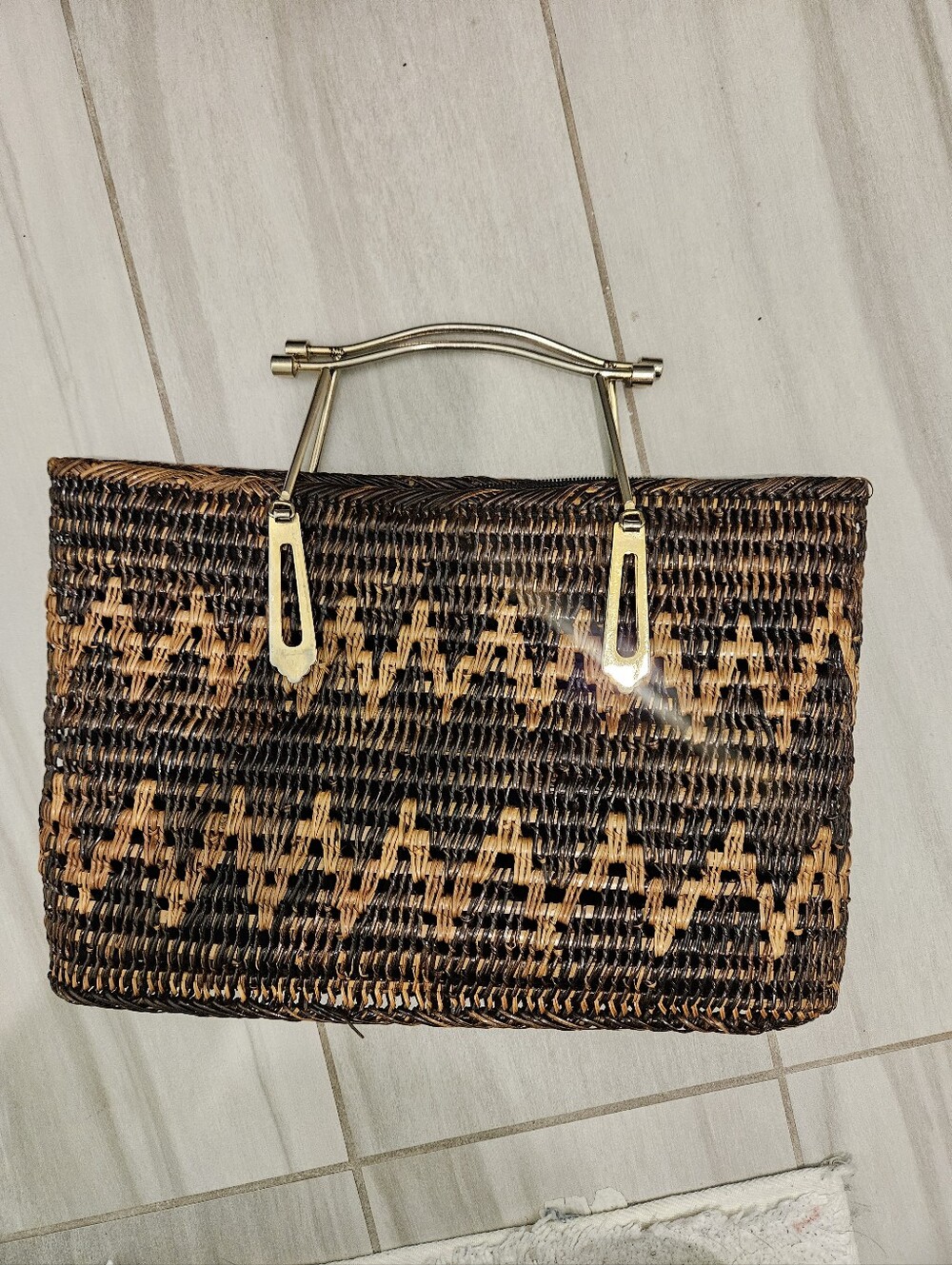 Woven Brown Women's Handbag with Gold Accent